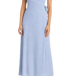 & Other Stories Womens 6 Blue White Printed Wrap Dress Tie Waist Cap Sleeve Maxi